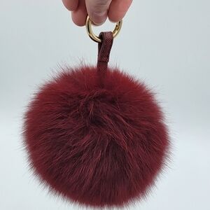 Burgundy Red Poof Bag Charm Faux Fur #2185